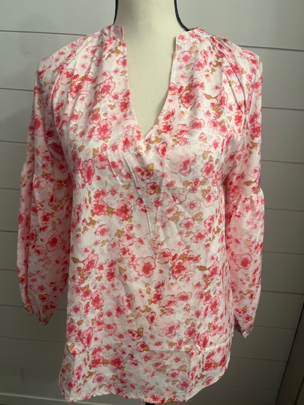 Floral V-Neck Blouse in Pink and Cream